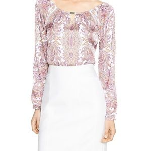 WHBM PAISLEY PEEK-A-BOO SLEEVE BLOUSE